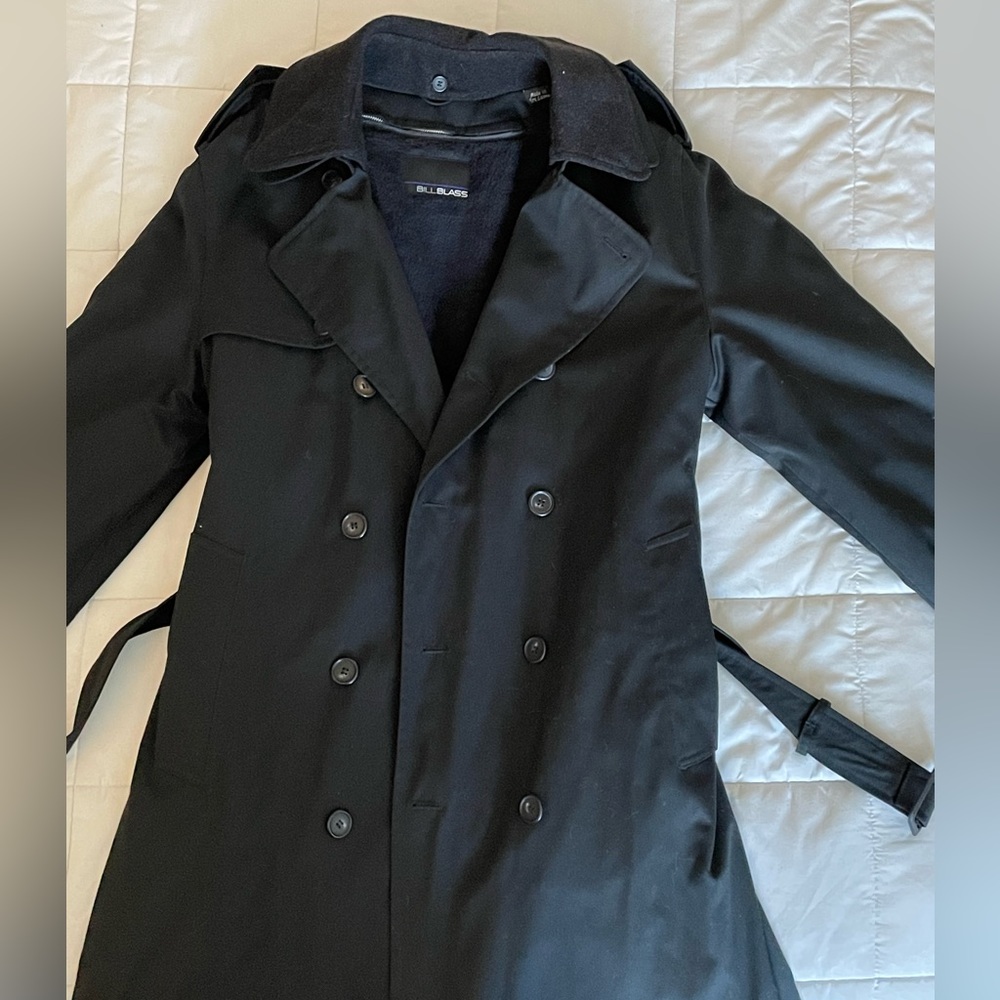 Men Classic Black Trench Coat Warm rain repellent fabric